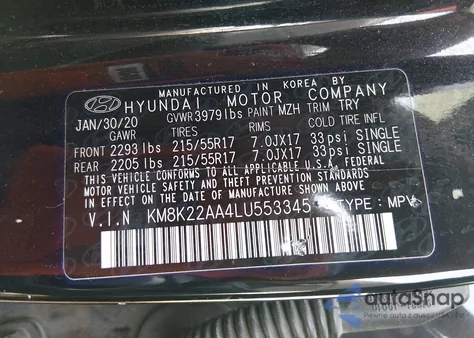 2020 Hyundai Kona Sel from USA, damaged, VIN KM8K22AA4LU553345